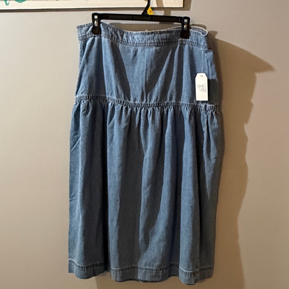 Time and Tru Light Blue Tiered Denim Midi Skirt